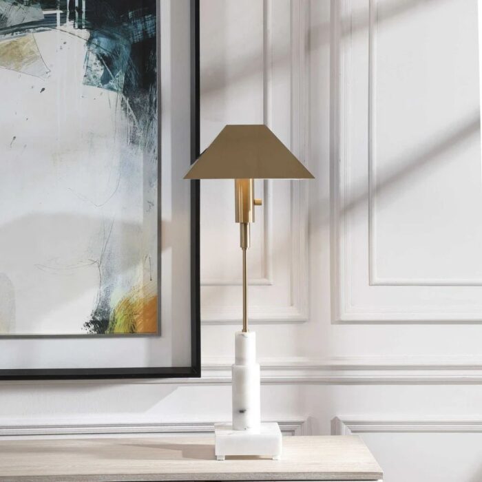BLACK LABEL TELESCOPE BUFFET LAMP WHITE MARBLE AND BRASS
