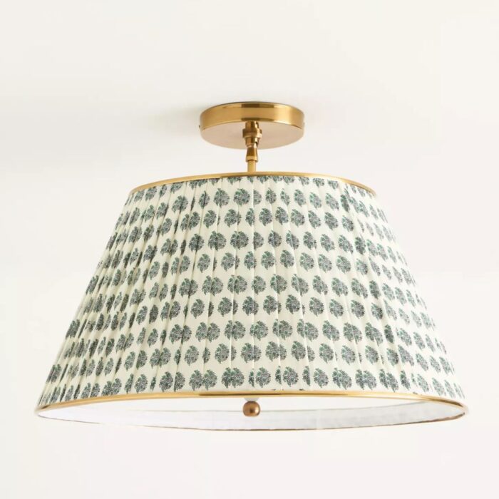 LEE RUCHED PRINTED BRASS FLUSH MOUNT PENDANT FLORAL BLOCK PRINT