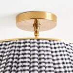 LEE RUCHED PRINTED BRASS FLUSH MOUNT PENDANT BLACK & WHITE GINGHAM