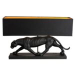 BLACK PANTHER LAMP BASE WITH A BLACK AND GOLD LAMP SHADE