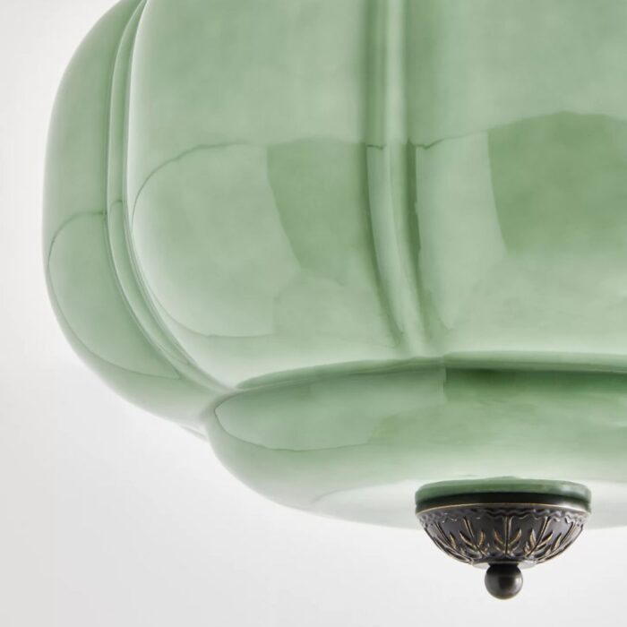 THE ELOISE SCALLOP MILK GLASS FLUSH MOUNT CEILING LIGHT GREEN BLACK