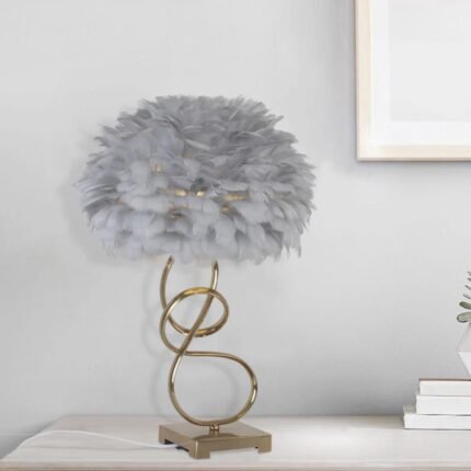 FEATHER TABLE LAMP NORDIC STYLE SPIRAL GREY