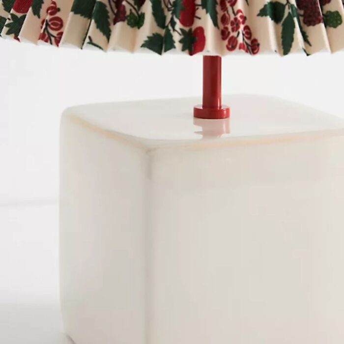 SOMMER PRINTED PLEATED EMPIRE SHADE CERAMIC TABLE LAMP WHITE