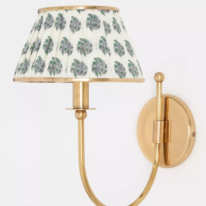 LEE RUCHED PRINTED SHADE BRASS SCONCE FLORAL BLOCK PRINT