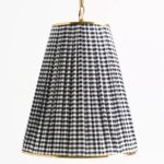 LEE RUCHED ARTICULATING PRINTED SHADE BRASS TALL PENDANT BLACK AND WHITE