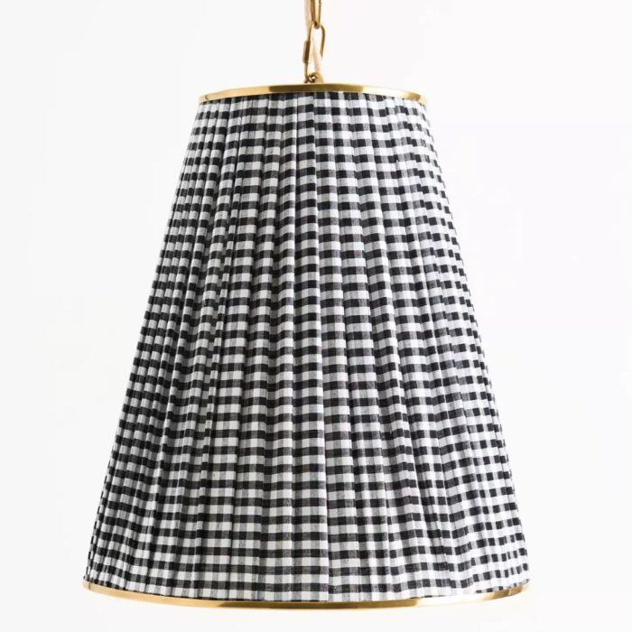 LEE RUCHED ARTICULATING PRINTED SHADE BRASS TALL PENDANT BLACK AND WHITE