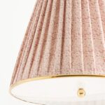 LEE RUCHED ARTICULATING PRINTED SHADE BRASS TALL PENDANT PINK FLORAL PRINT