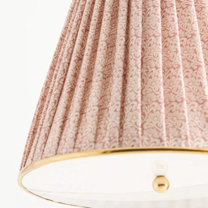 LEE RUCHED ARTICULATING PRINTED SHADE BRASS TALL PENDANT PINK FLORAL PRINT