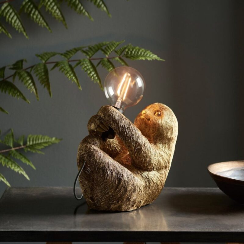EXEMPLAR LIGHTING JACK VINTAGE GOLD SLOTH TABLE LAMP