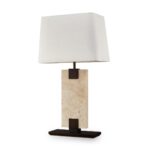 MADISON TABLE LAMP TRAVERTINE AND OFF WHITE LINEN