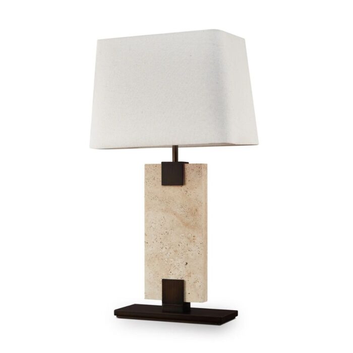 MADISON TABLE LAMP TRAVERTINE AND OFF WHITE LINEN