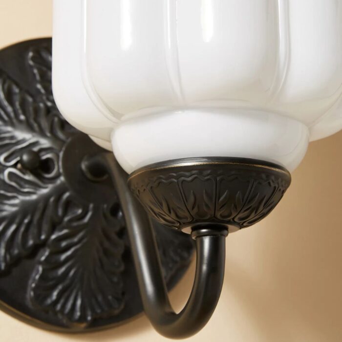 THE ELOISE SCALLOP MILK GLASS SCONCE WALL LIGHT BLACK AND WHITE