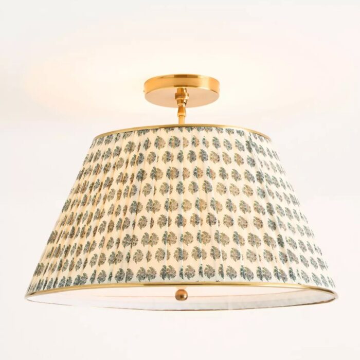 LEE RUCHED PRINTED BRASS FLUSH MOUNT PENDANT FLORAL BLOCK PRINT