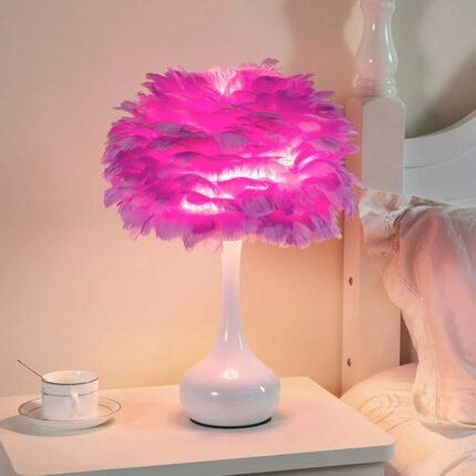 FEATHER GREY TABLE LAMP ELEGANT FOR BEDSIDE WITH TOUCH CONTROL