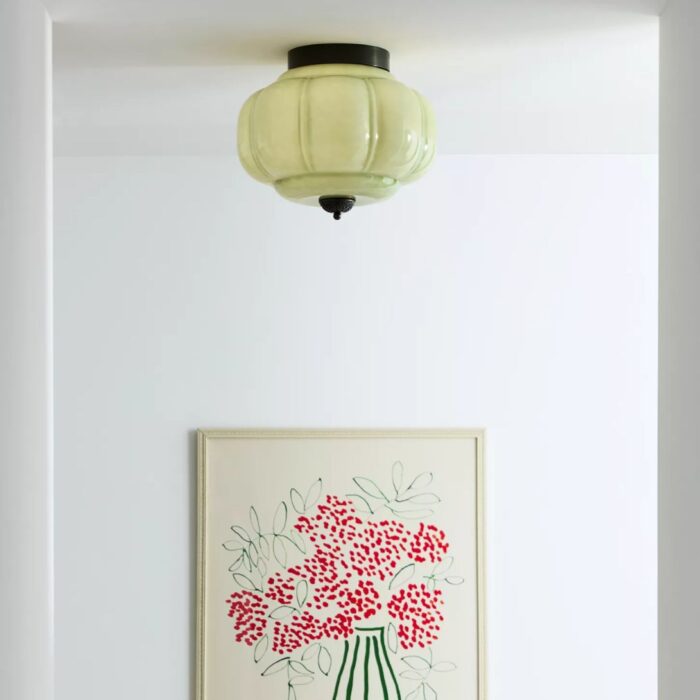 THE ELOISE SCALLOP MILK GLASS FLUSH MOUNT CEILING LIGHT GREEN BLACK
