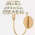 LEE RUCHED PRINTED SHADE BRASS SCONCE FLORAL BLOCK PRINT