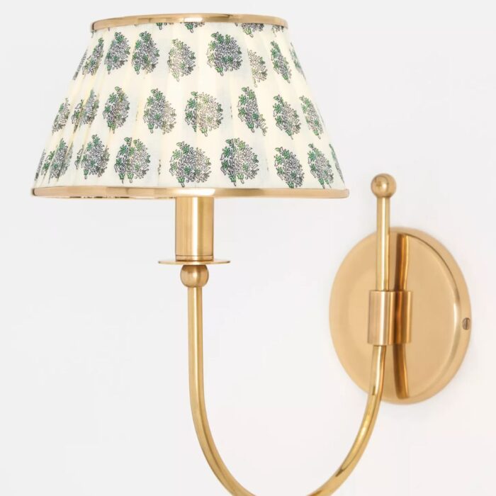 LEE RUCHED PRINTED SHADE BRASS SCONCE FLORAL BLOCK PRINT
