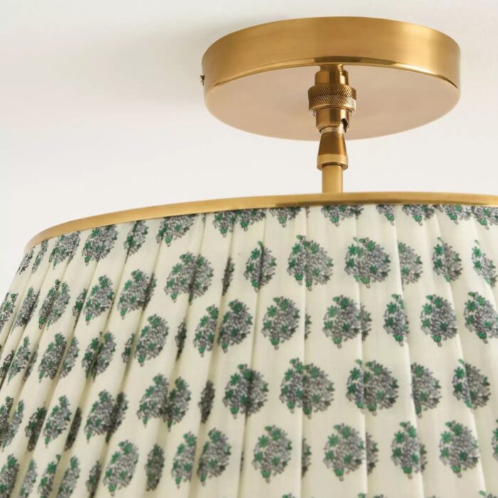 LEE RUCHED PRINTED BRASS FLUSH MOUNT PENDANT FLORAL BLOCK PRINT