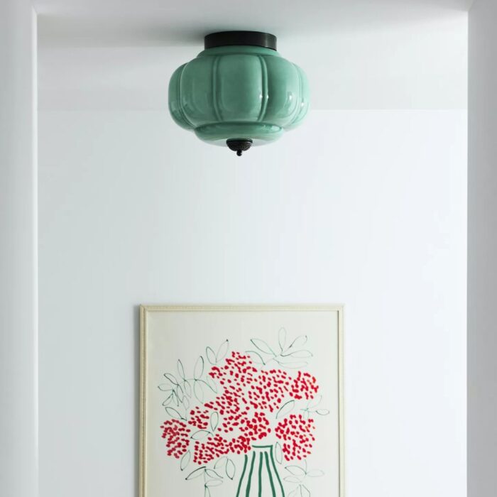 THE ELOISE SCALLOP MILK GLASS FLUSH MOUNT CEILING LIGHT GREEN BLACK