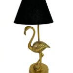ANTIQUE GOLD FLAMINGO LAMP W/BLACK SHADE