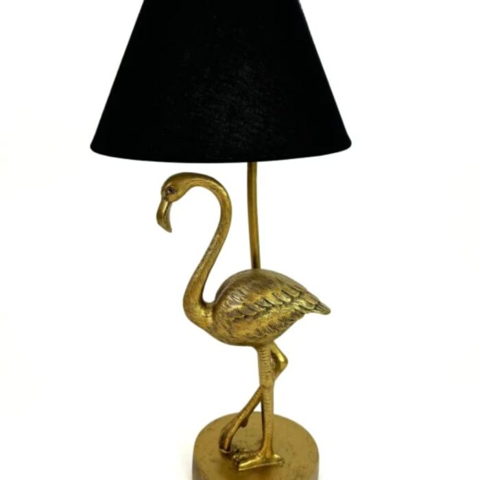 ANTIQUE GOLD FLAMINGO LAMP W/BLACK SHADE