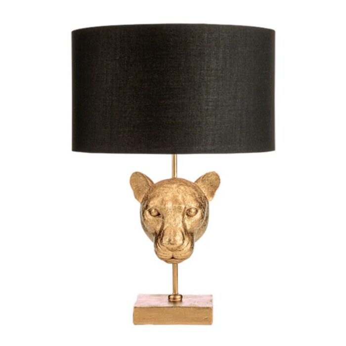 ELEGANT LEOPARD HEAD LAMP BASE WITH BLACK SHADE