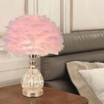 FEATHER TABLE LAMP CUTE FURRY PINK
