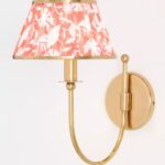 LEE RUCHED PRINTED SHADE BRASS SCONCE RED FLORAL PRINT