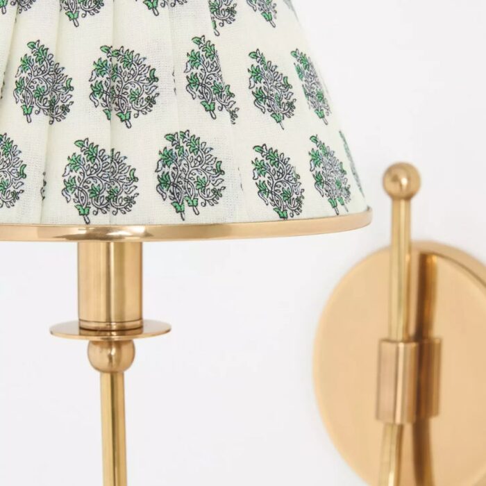 LEE RUCHED PRINTED SHADE BRASS SCONCE FLORAL BLOCK PRINT