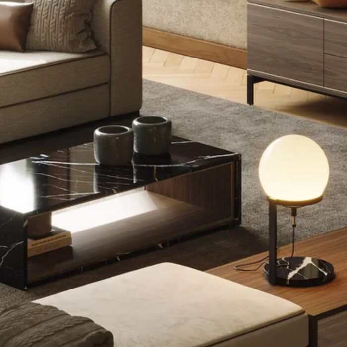 BALLOON LUXURY MARBLE TABLE LAMP WITH SPHERICAL GLASS SHADE