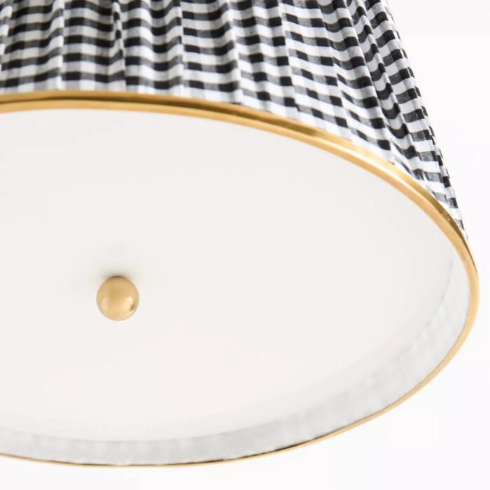 LEE RUCHED ARTICULATING PRINTED SHADE BRASS TALL PENDANT BLACK AND WHITE