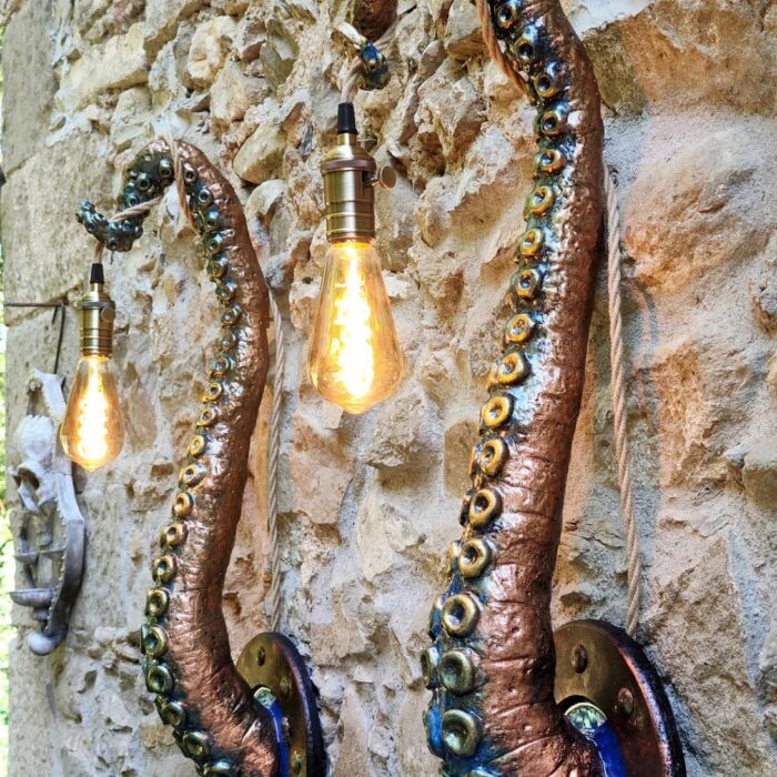 WHIMSICAL TENTACLE LAMPS IN COPPER GREEN