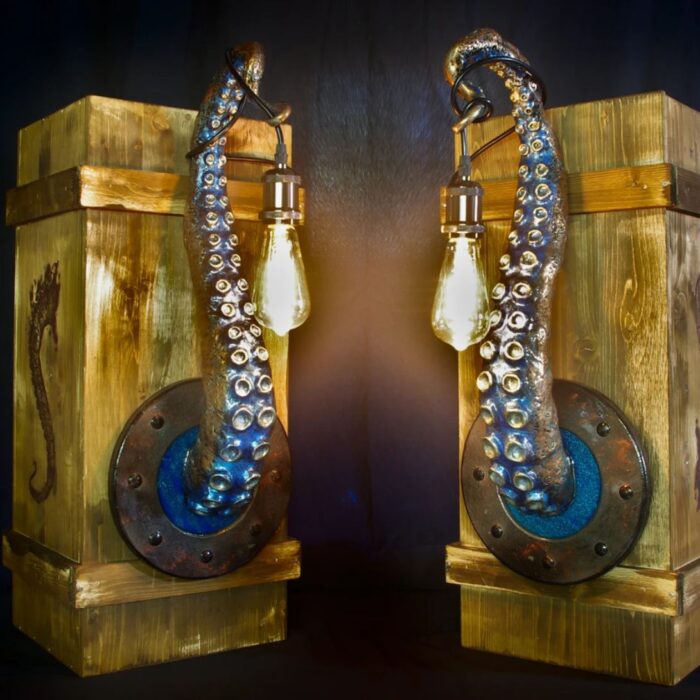 WHIMSICAL TENTACLE LAMPS IN COPPER GREEN