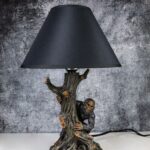 MYTHICAL CREATURE SASQUATCH BIG FOOT CRYPTID APE BY TREE TRUNK TABLE LAMP DECOR