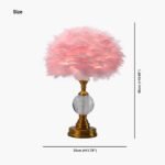 FEATHER TABLE LAMP ROMANTIC CRYSTAL GLOBE WITH BRASS LAMP BASE PINK