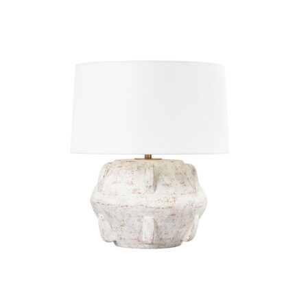 VANDA 1 LIGHT TABLE LAMP PATINA BRASS AND CERAMIC WHITEWASH TERRACOTTA