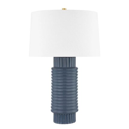 BRODERICK 1 LIGHT TABLE LAMP AGED BRASS AND CERAMIC GREY BLUE