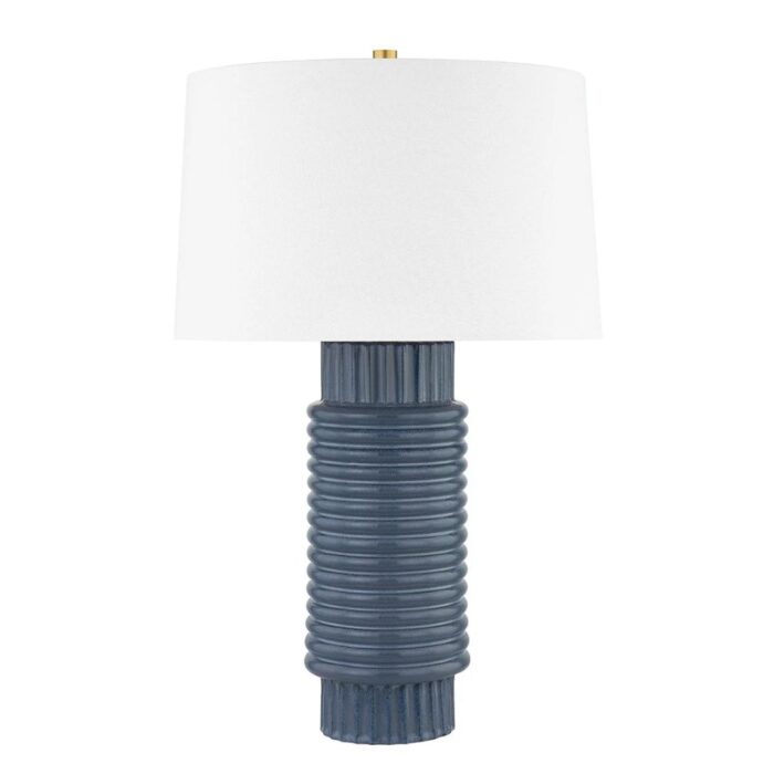 BRODERICK 1 LIGHT TABLE LAMP AGED BRASS AND CERAMIC GREY BLUE