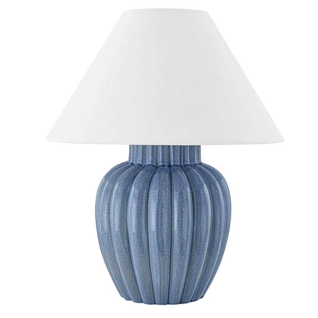 Untitled design (8) CLARENDON 1 LIGHT TABLE LAMP AGED BRASS AND SOFT BLUE CERAMIC CRACKLE