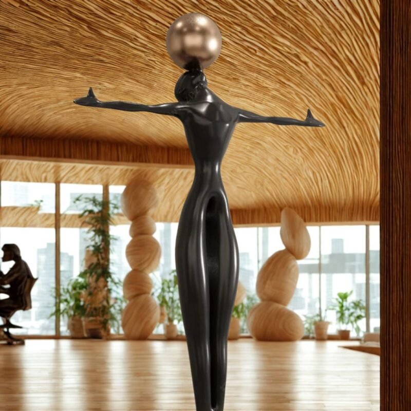 SCULPTURAL FLOOR LAMP FIGURE WITH GOLDEN ORB