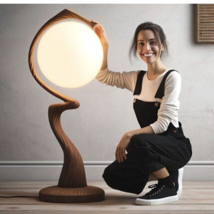 SCULPTURAL WOOD AND GLOBE TABLE LAMP