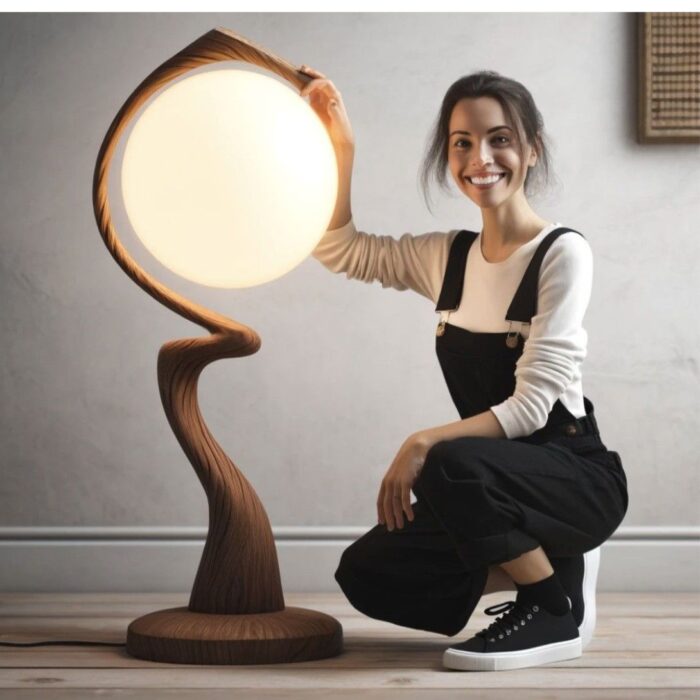 SCULPTURAL WOOD AND GLOBE TABLE LAMP