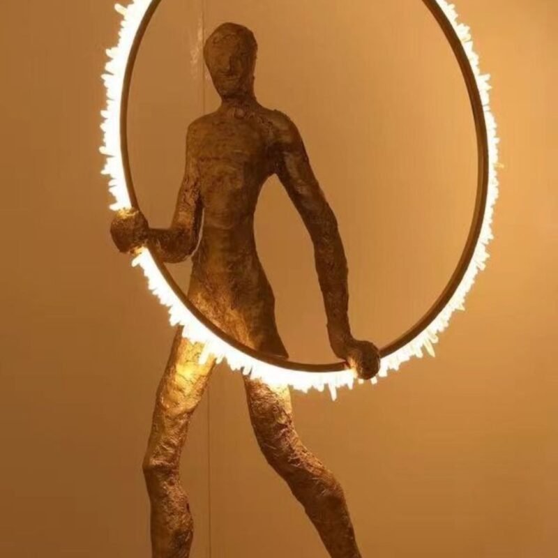 SCULPTURAL LED FLOOR LAMP WITH FIRE HOOP DESIGN