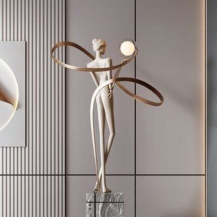 CURVED RINGS AND GLOBE LIGHT SCULPTURAL FLOOR LAMP