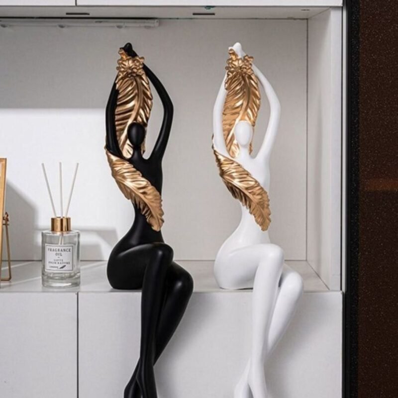ELEGANT DUAL TONE FIGURINE SET WITH GOLDEN LEAF ACCENTS