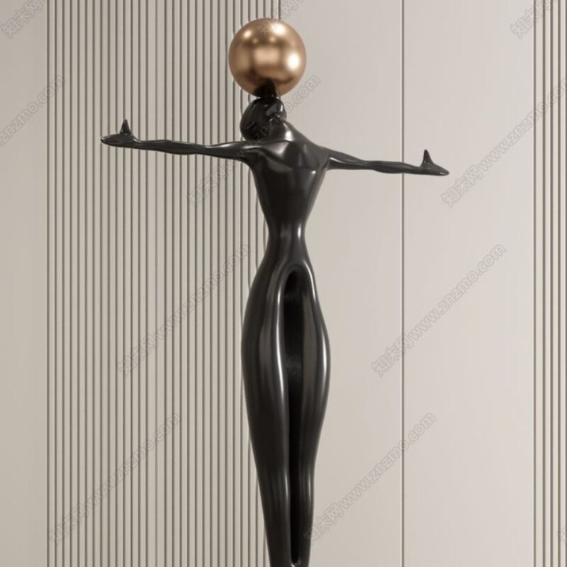 SCULPTURAL FLOOR LAMP FIGURE WITH GOLDEN ORB