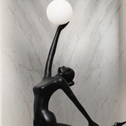 DANCER WITH ILLUMINATED GLOBE SCULPTURAL FLOOR LAMP