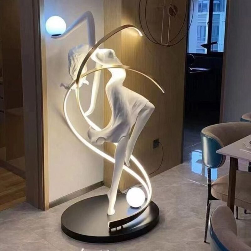 DANCER WITH ILLUMINATED RINGS SCULPTURAL FLOOR LAMP