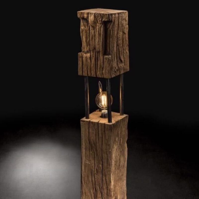 RUSTIC WOODEN FLOOR LAMP WITH INDUSTRIAL DESIGN