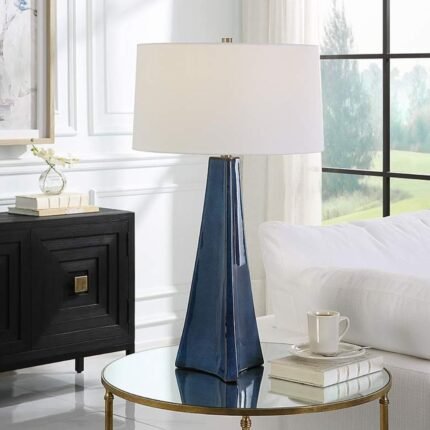 DISTRESSED BLUE CERAMIC TABLE LAMP
